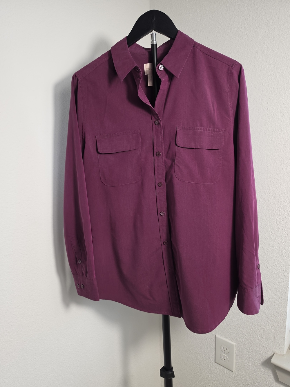 Chico's Soft Modal Blend Button-Down Utility Blouse - Plum/Purple - Size 1
